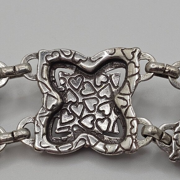 Brighton 7" Chunky Bracelet Medallion Panel Silver Tone Signed Vtg Raised Square - Picture 16 of 16